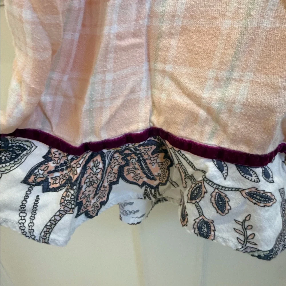 Large Anthropologie floreat patchwork sleep pants ruffle hem pink plaid floral